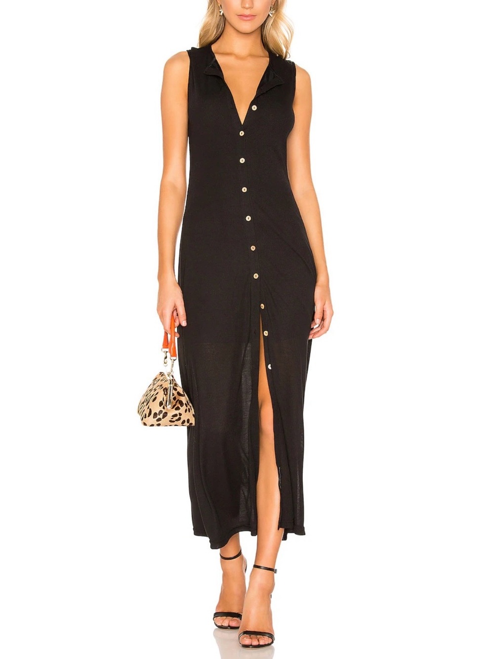 Callahan Mira Sleeveless Button-Front Ribbed Maxi Dress